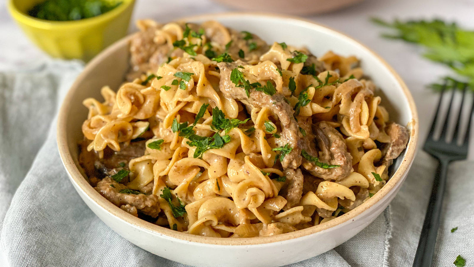 Delicious Home-cooked Beef Stroganoff With Pappardelle Background