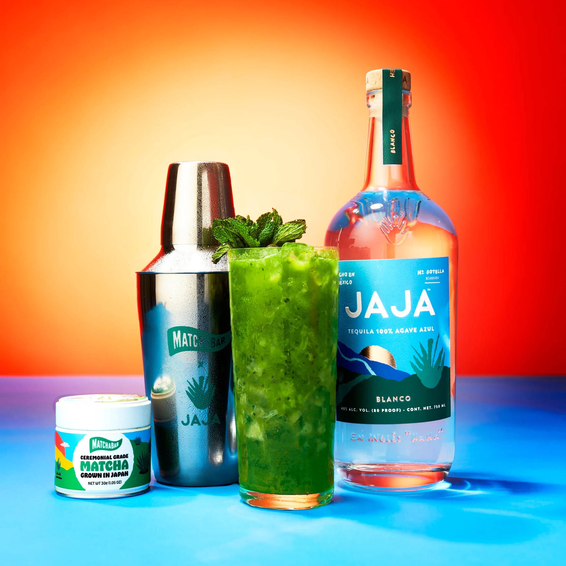 Delicious Jaja Tequila Blanco Kiwi Matcha Cocktail Background