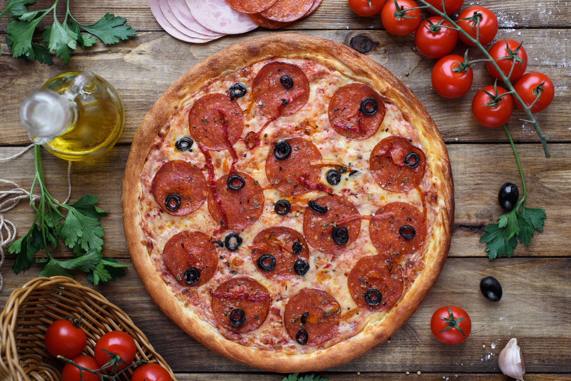 Delicious Large Pepperoni Pizza Background