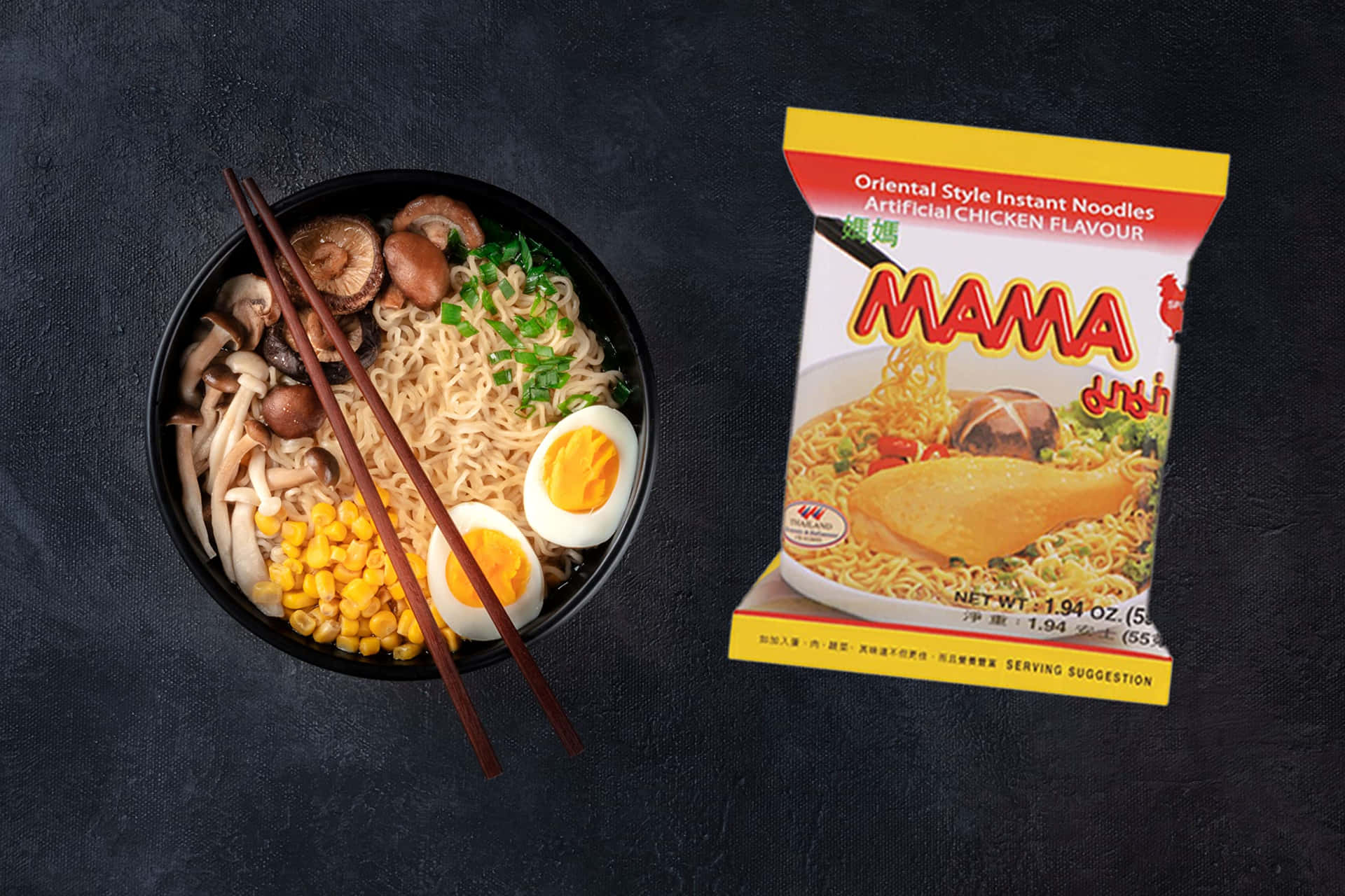 Delicious Mama Ramen Style Instant Oriental Noodles Background