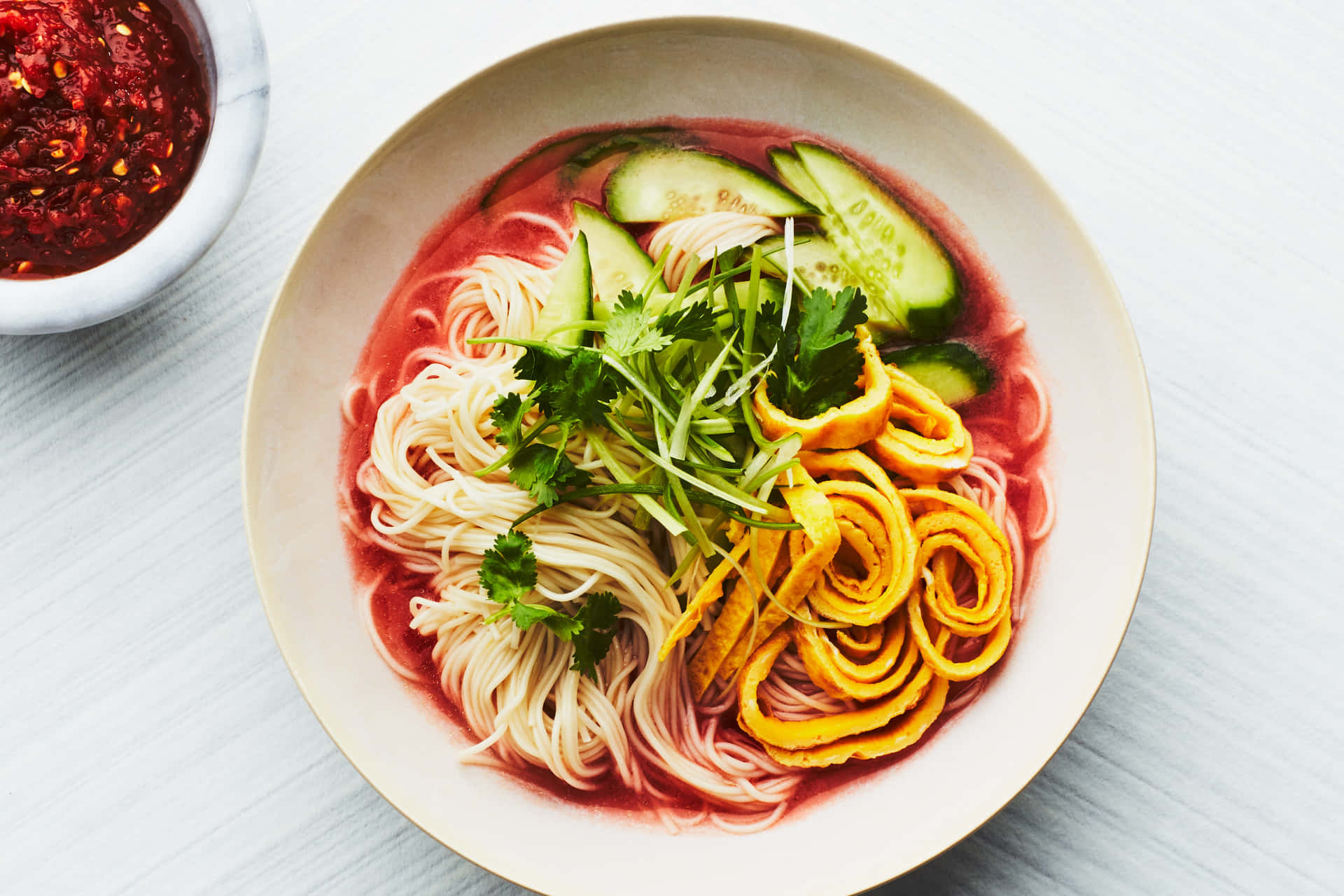 Delicious Noodles Served In Chilled Tomato Broth