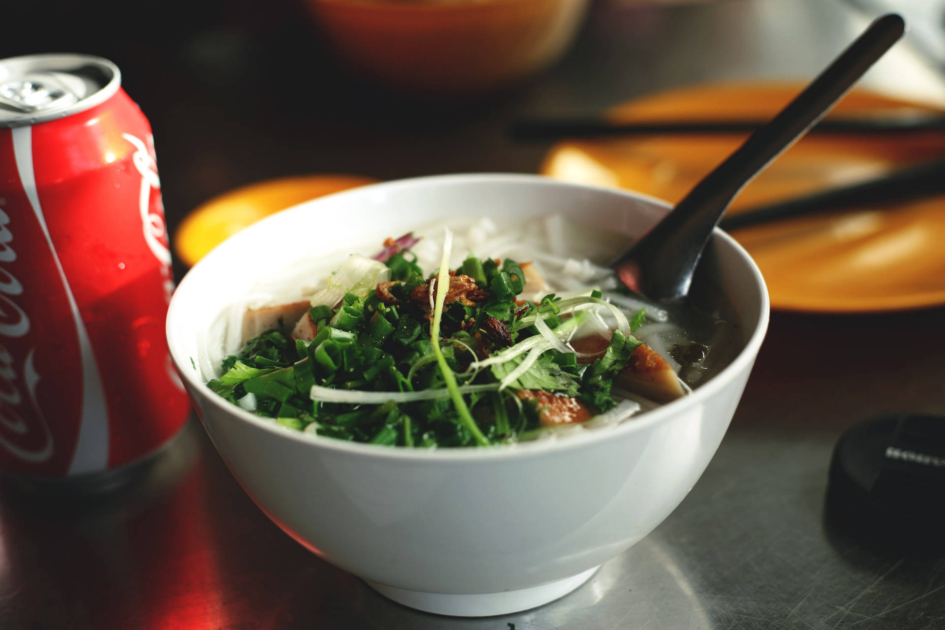 Delicious Pho With Onion Chives And Herbs Background