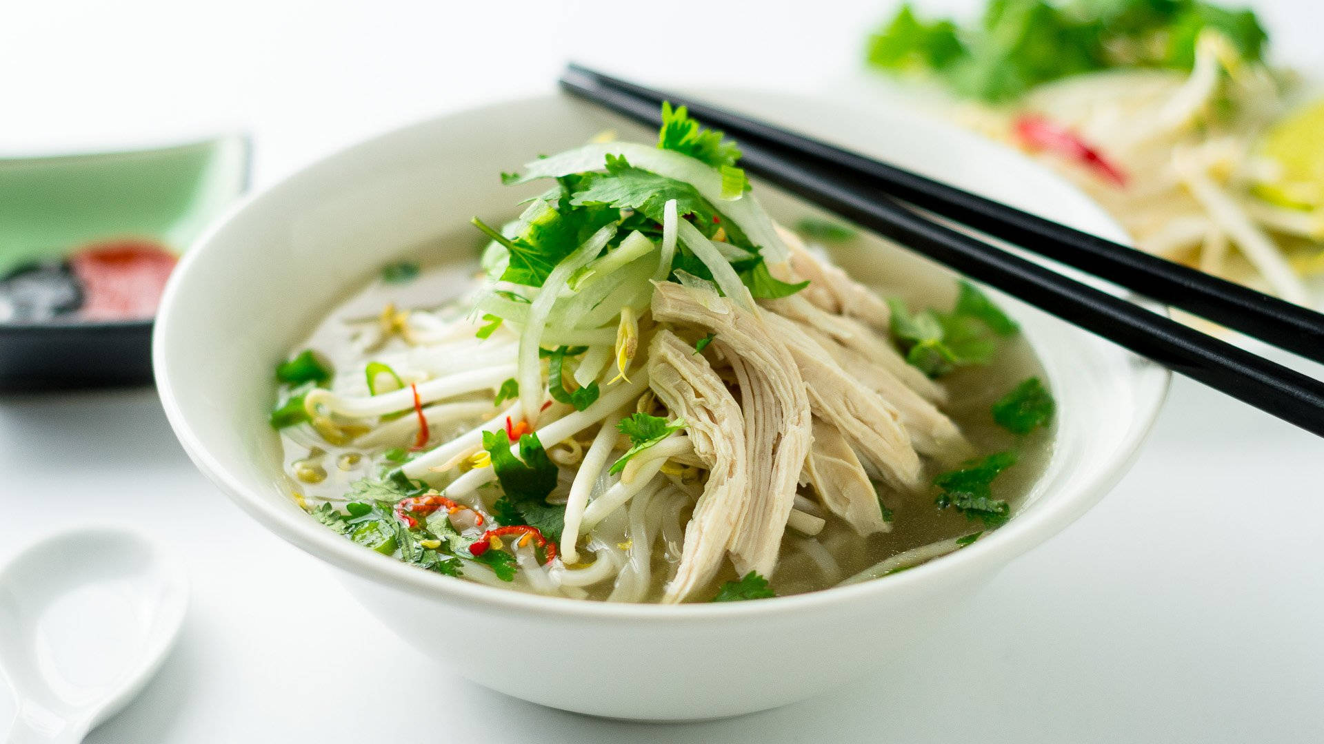 Delicious Pho With Sliced Chicken Background