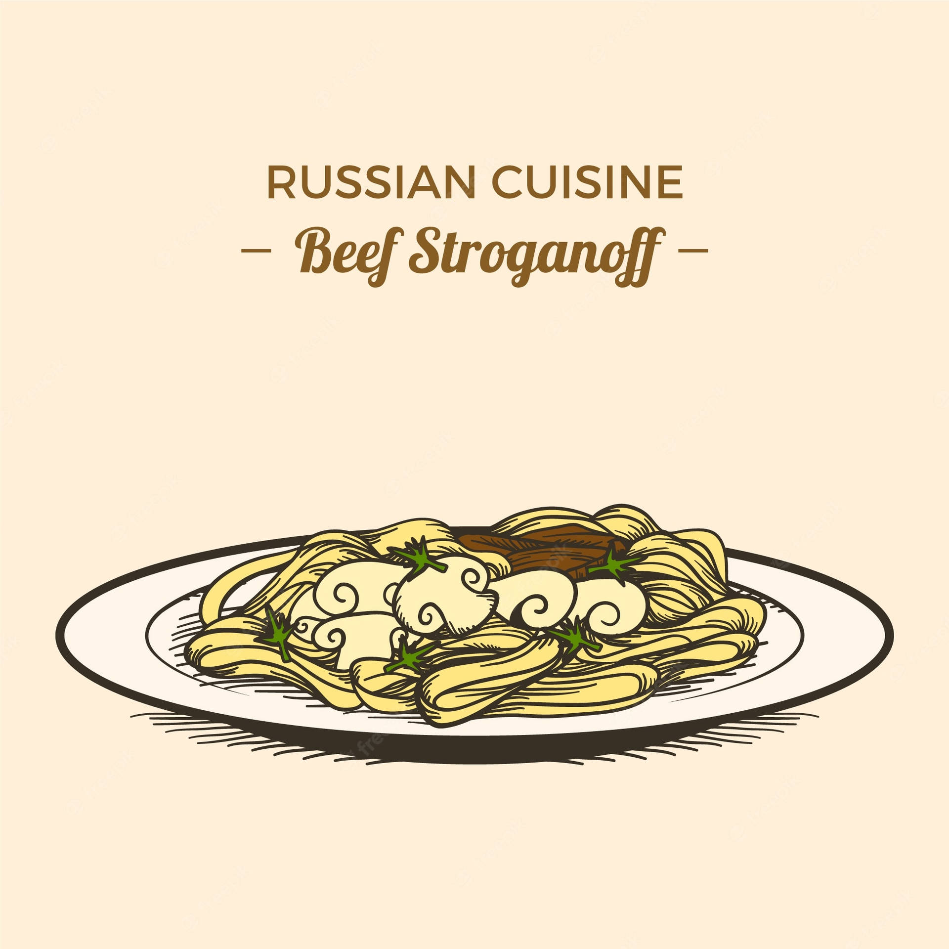 Delicious Russian Cuisine - Beef Stroganoff Cartoon Art Background