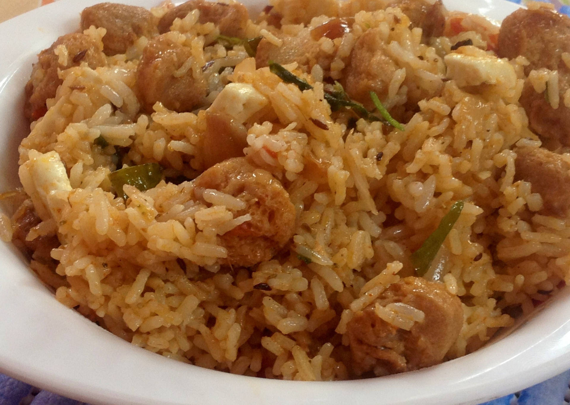 Delicious Shrimp Biryani With Fragrant Basmati Rice Background