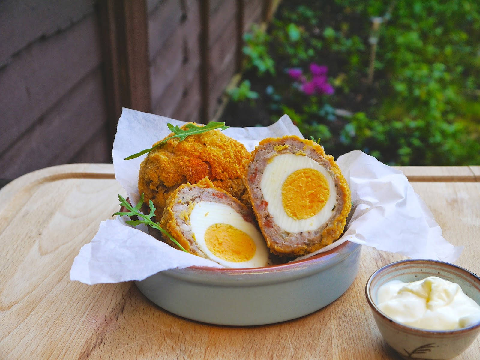 Delicious Traditional British Scotch Eggs On A White Napkin Background