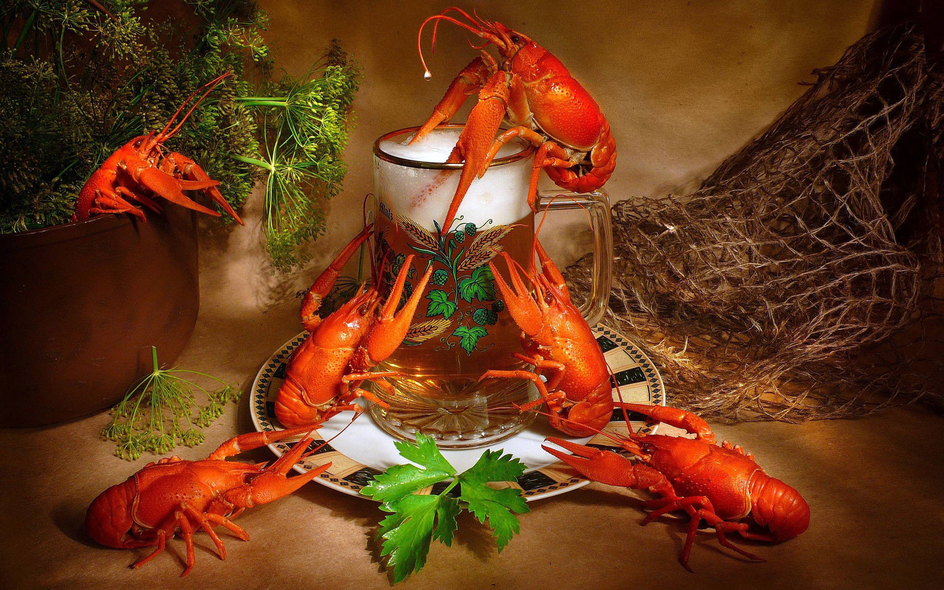 Deliciously Cooked Lobster And Beer Background