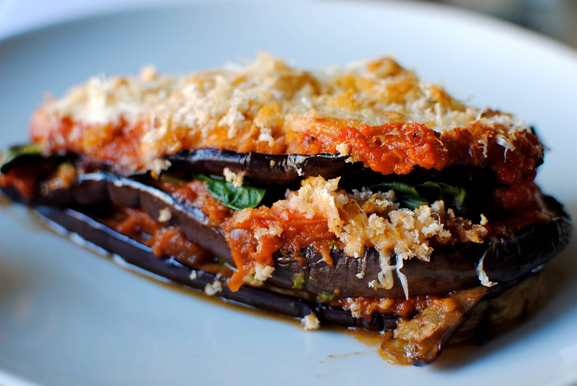 Deliciously Healthy Lower Fat Cheesy Aubergine Parmigiana. Background