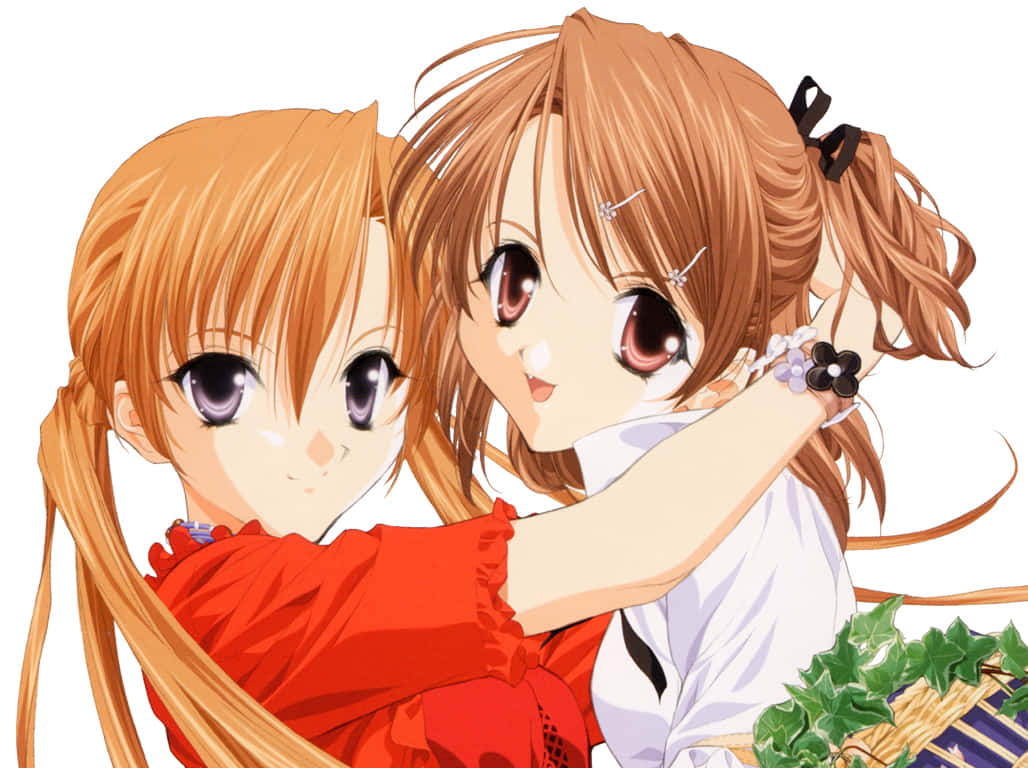 Delightful Anime Digital Artwork Of Cute Sisters