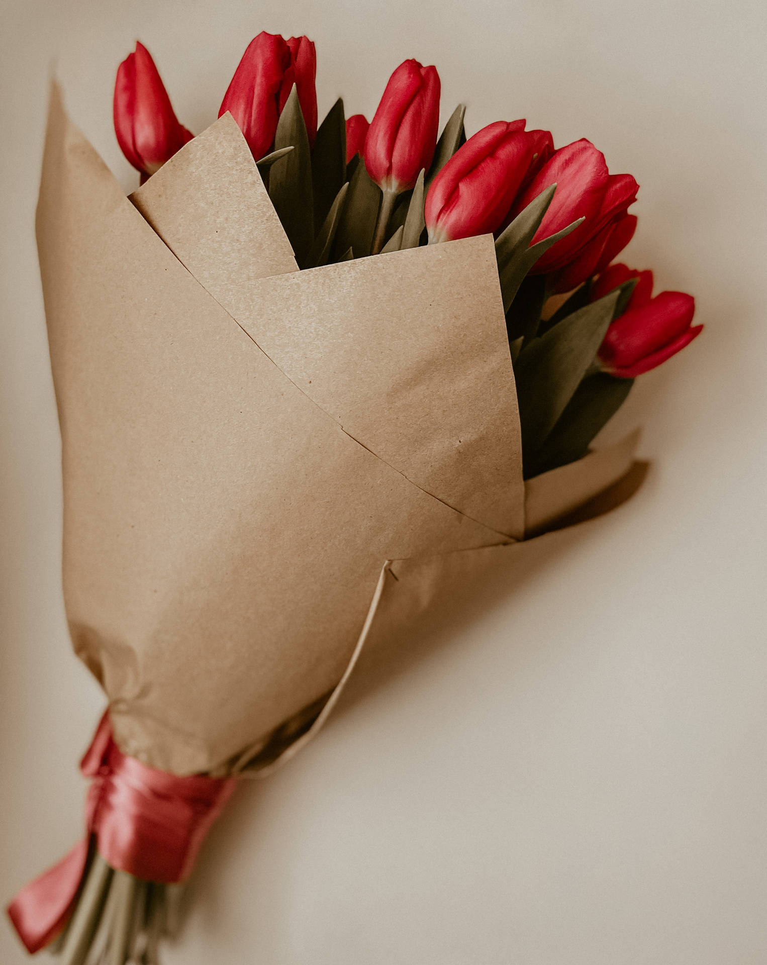 Delightful Bouquet Of Fresh Red Tulips Background