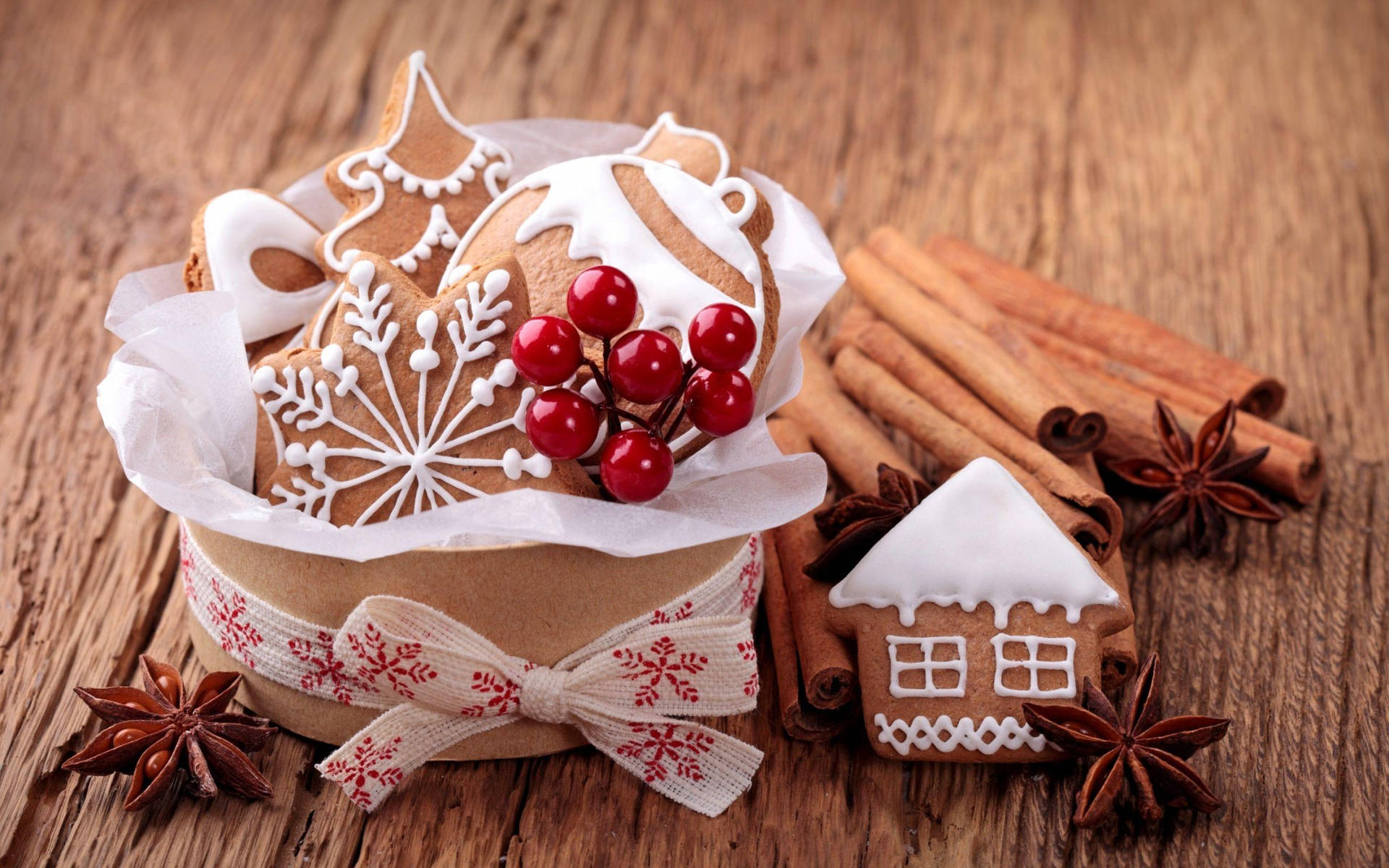 Delightful Christmas Cookies Nestled In A Rustic Bucket Background