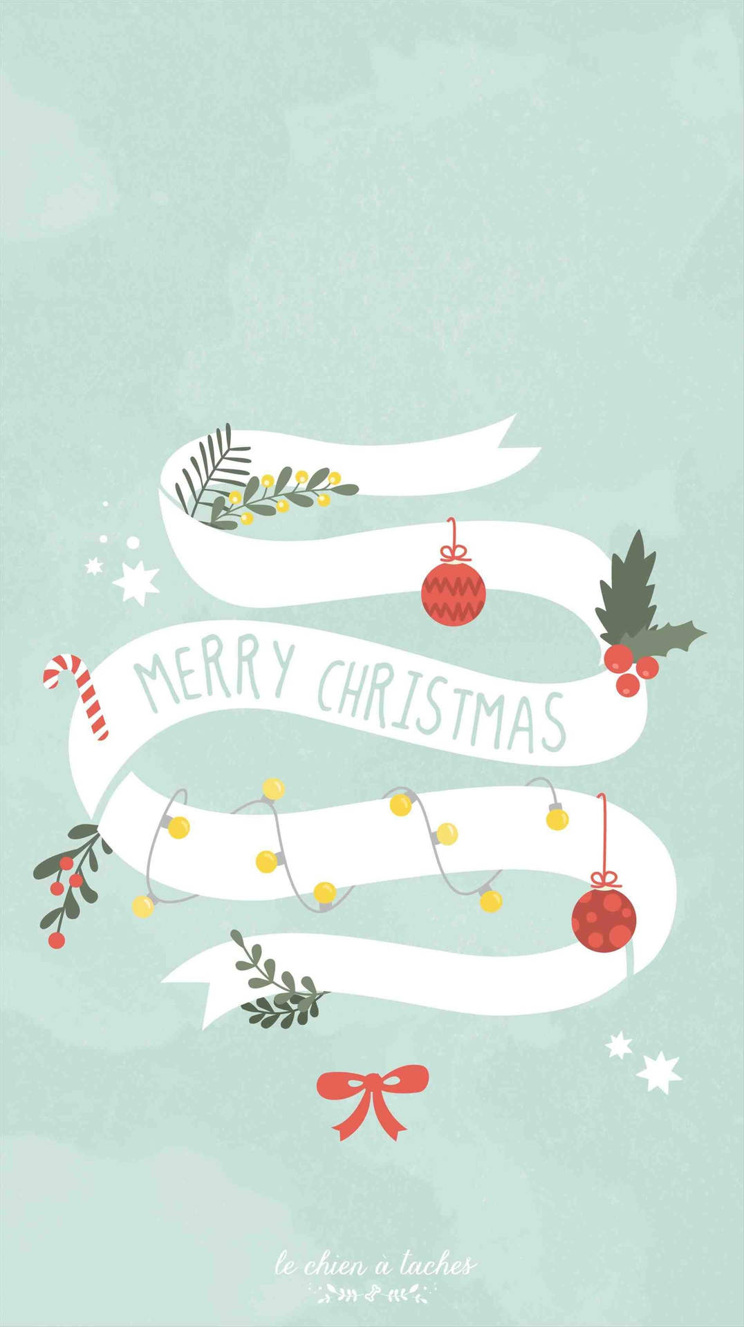 Delightful Christmas Ribbon Illustration For Iphone Background