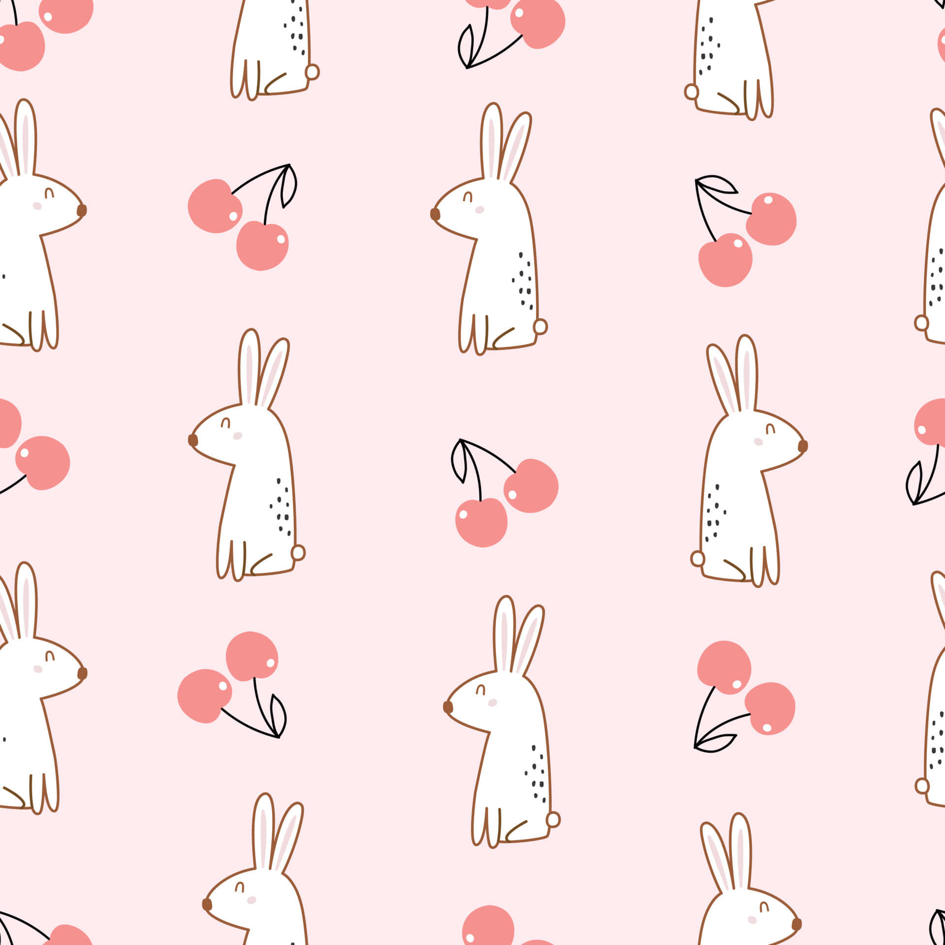 Delightful Rabbit Surrounded By Adorable Pink Cherries Background