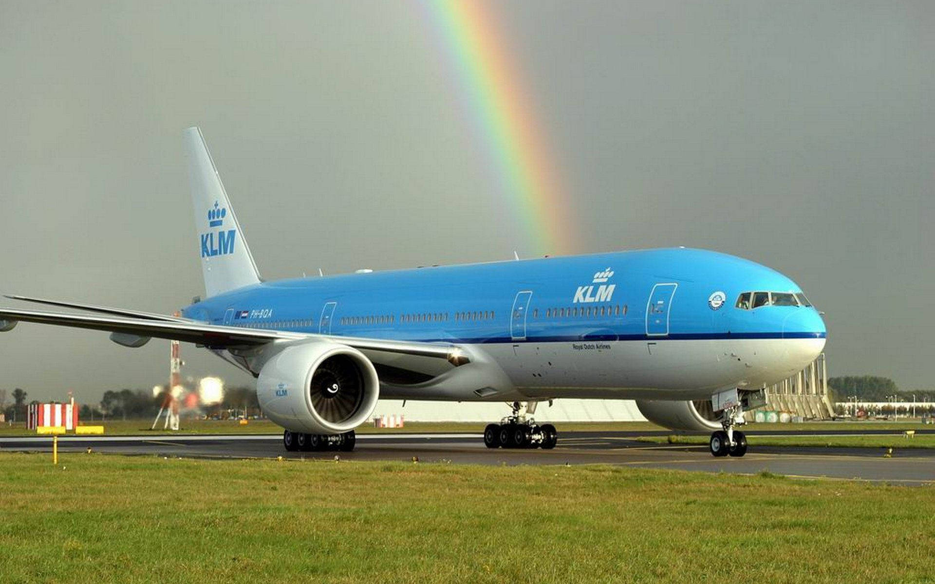 Delightful Rainbow With Klm Aircraft Background