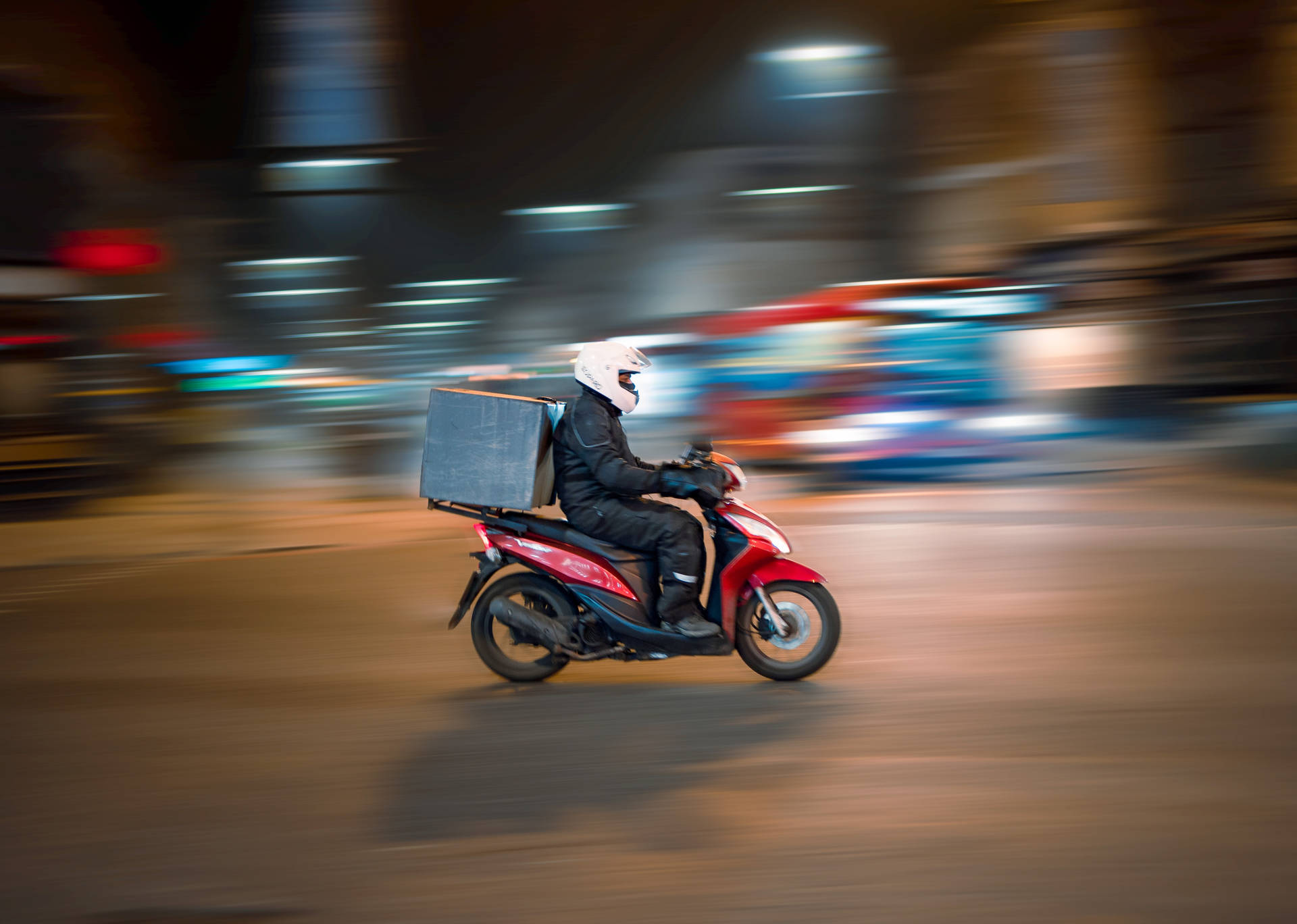 Delivery Man Riding Motorcycle Red Bike Background