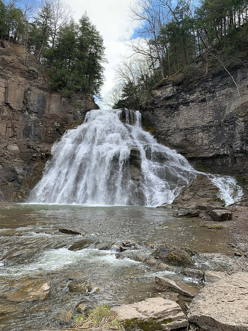 Delphi Falls In Spring Background