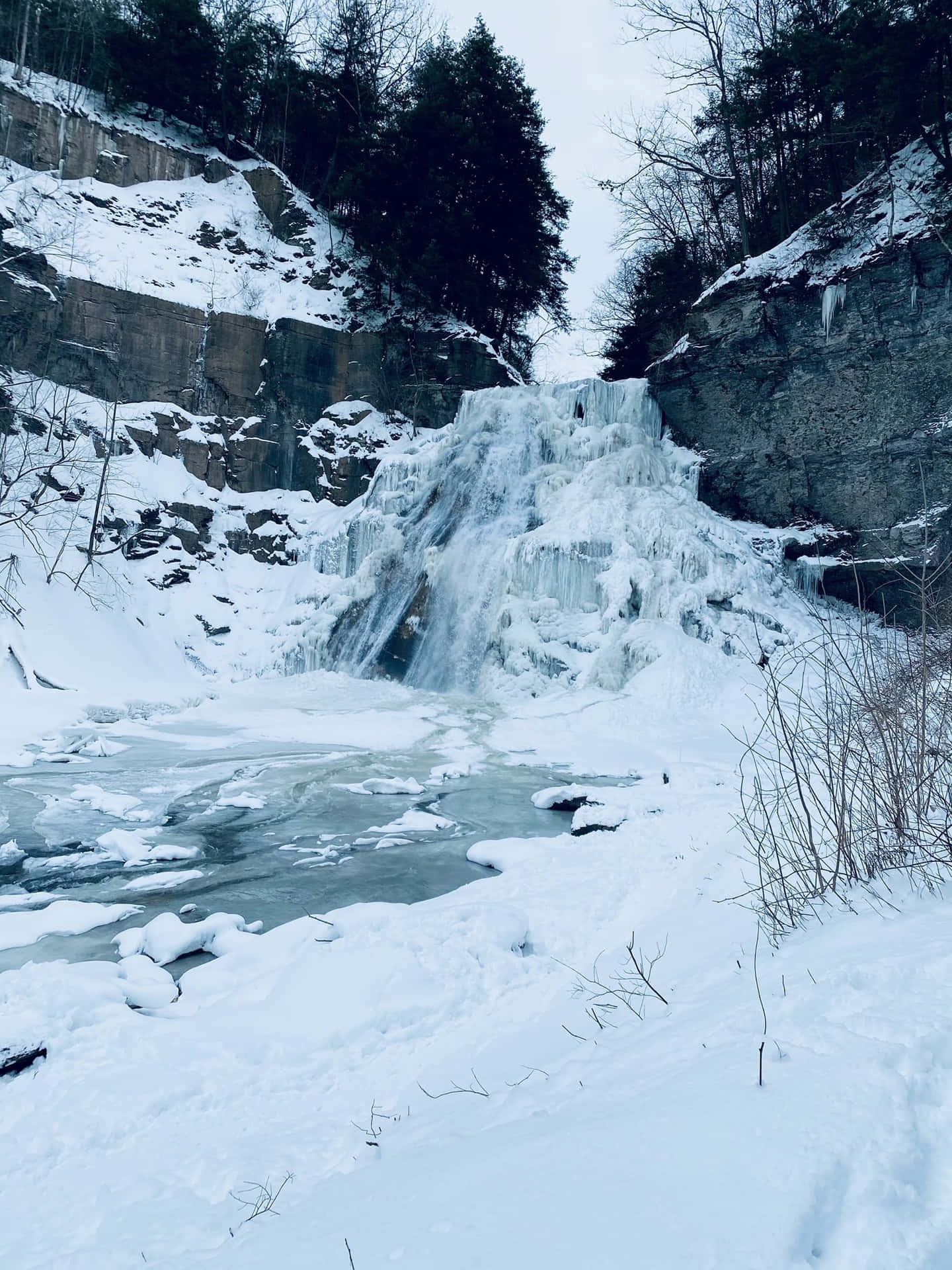 Delphi Falls In Winter Background