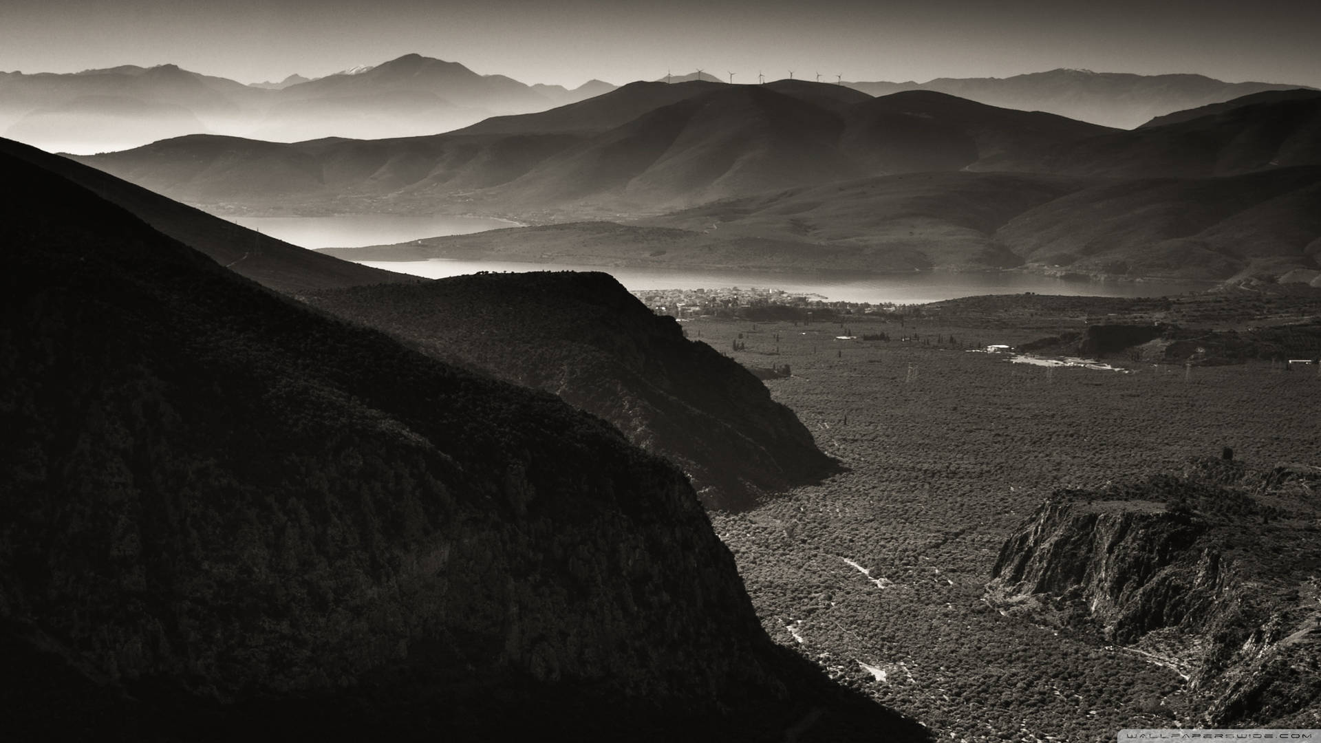 Delphi Valley Black And White Background