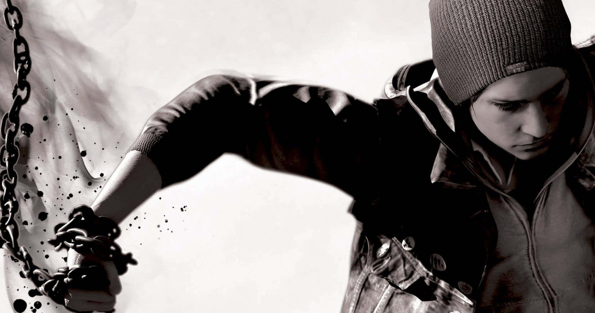 Delsin Rowe Infamous Black And White Holding A Chain Background