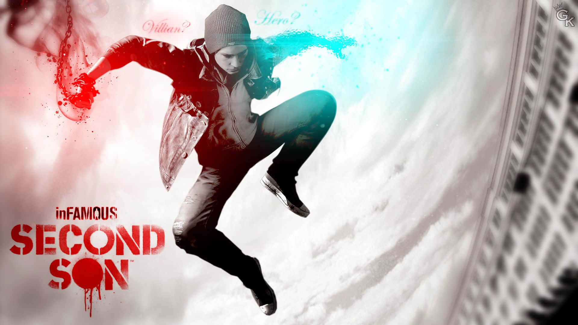 Delsin Rowe Infamous With Red And Blue Glow In Hands Background