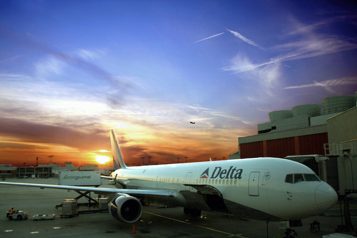 Delta Airlines Parked Airplane Sunset Skies Background