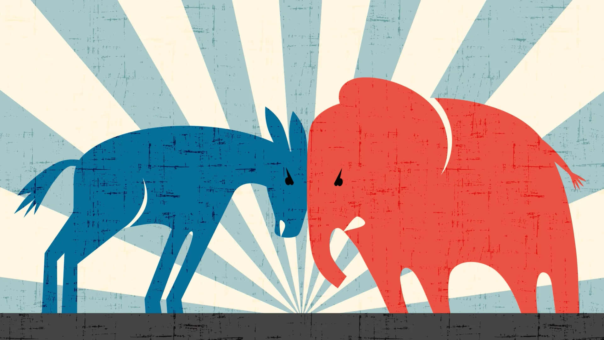 Democrat Donkey Head-to-head With Republican Elephant Background