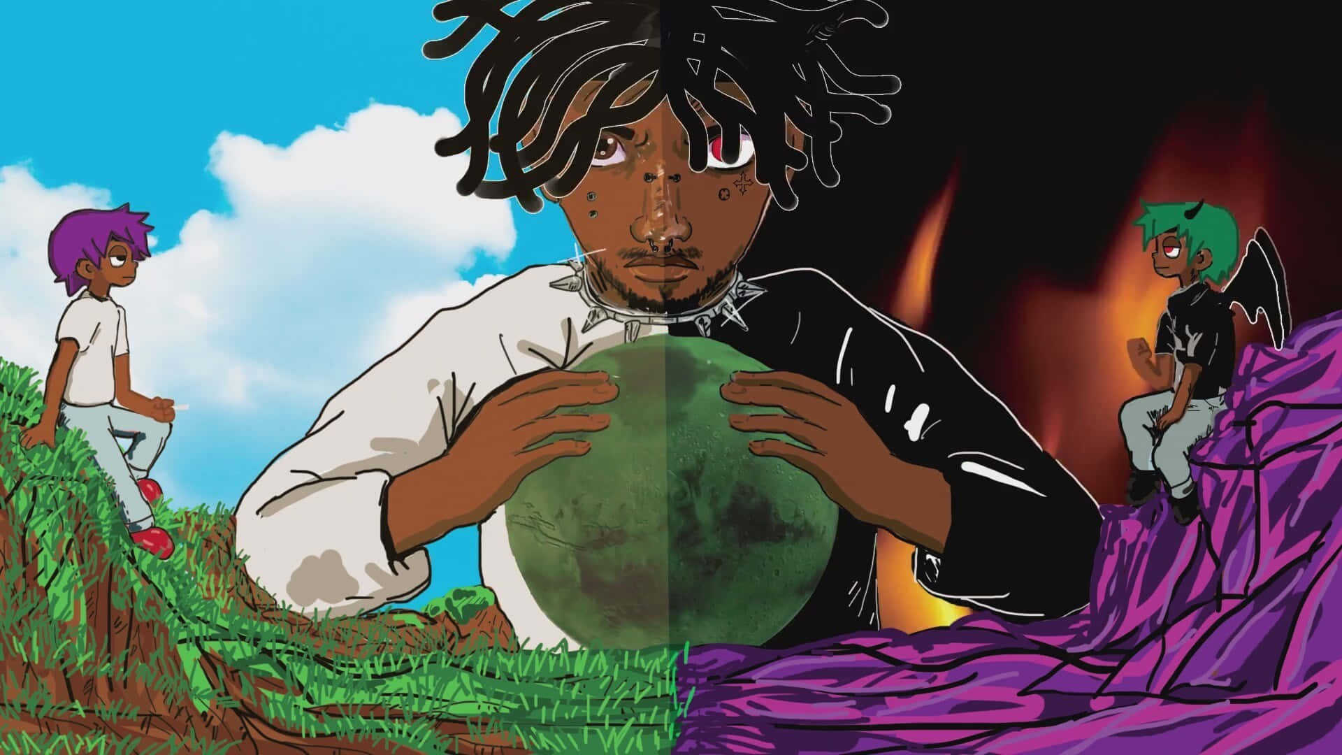 Demon And Human Lil Uzi Cartoon Art Background