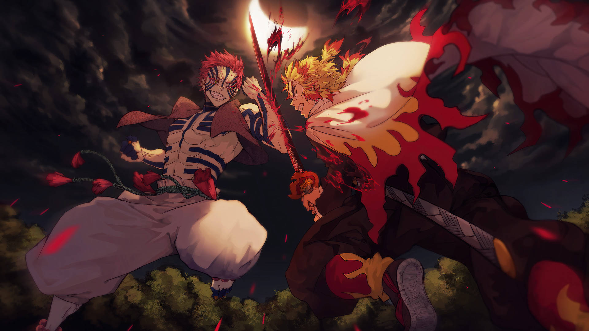 Demon Slayer Akaza Duel With Kyojuro Background
