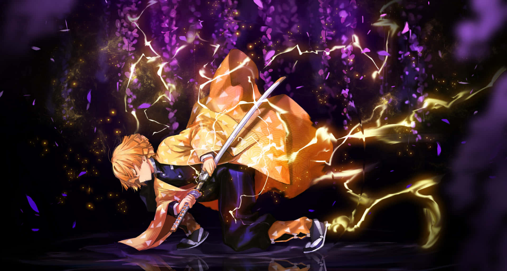 Demon Slayer Anime Zenitsu Agatsuma Thunder Breathing Background