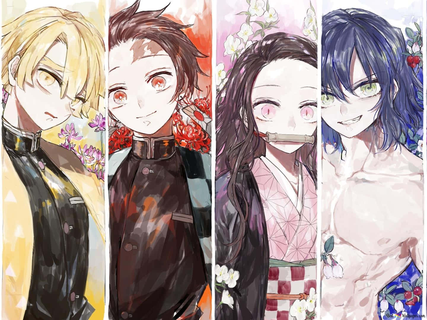 Demon Slayer Anime Zenitzu, Tanjiro, Nezuko, Inosuke Background