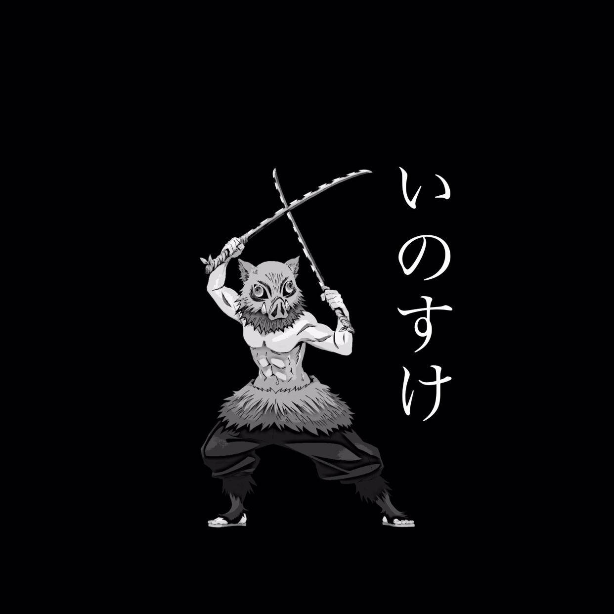 Demon Slayer Black And White Inosuke Hashibira Background