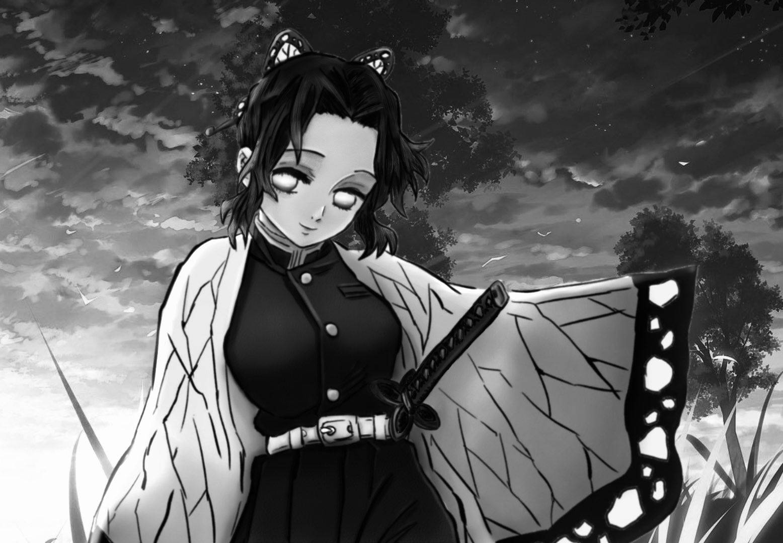 Demon Slayer Black And White Shinobu Kocho Background