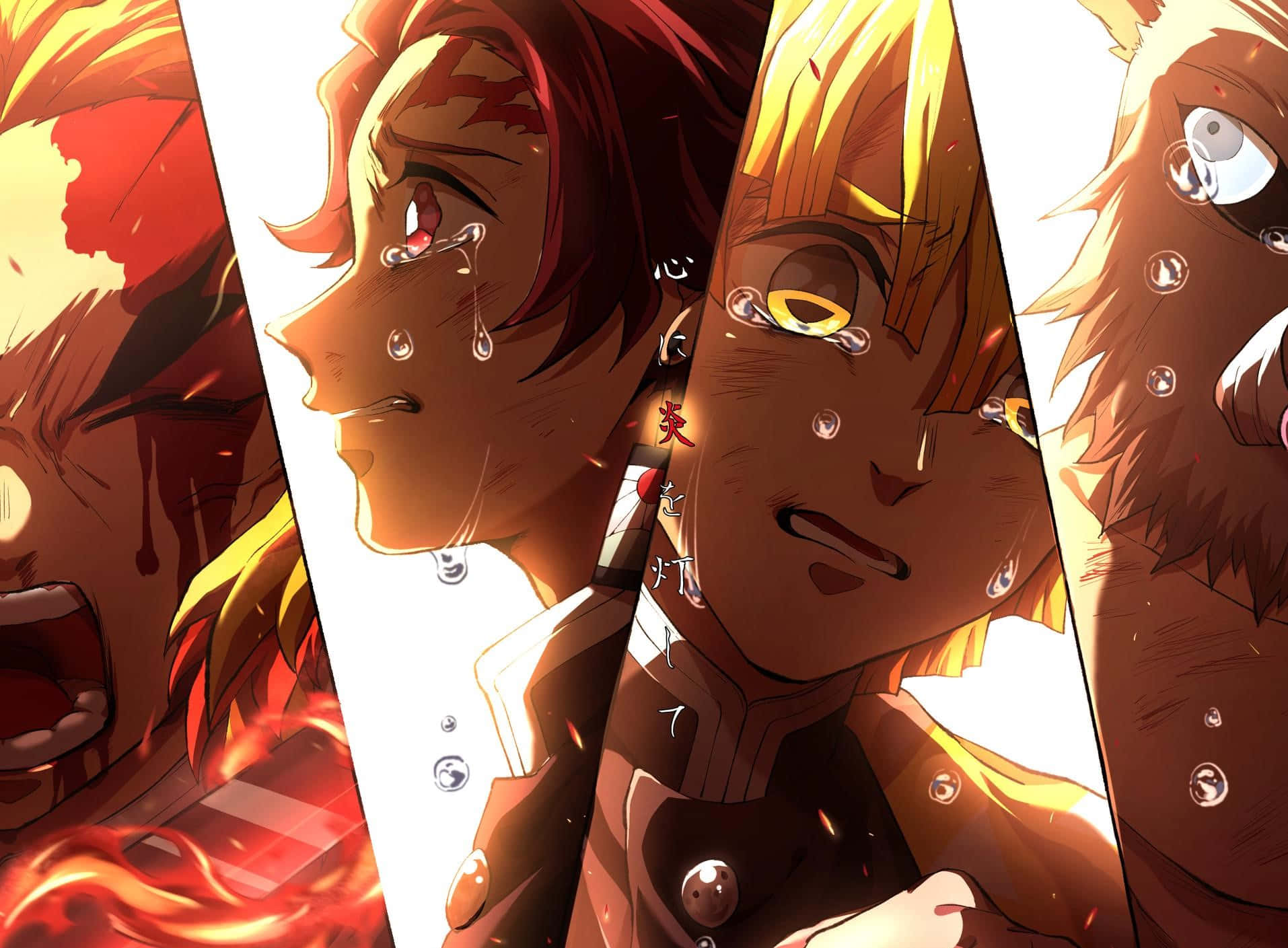 Demon Slayer Character Crying Collage Background