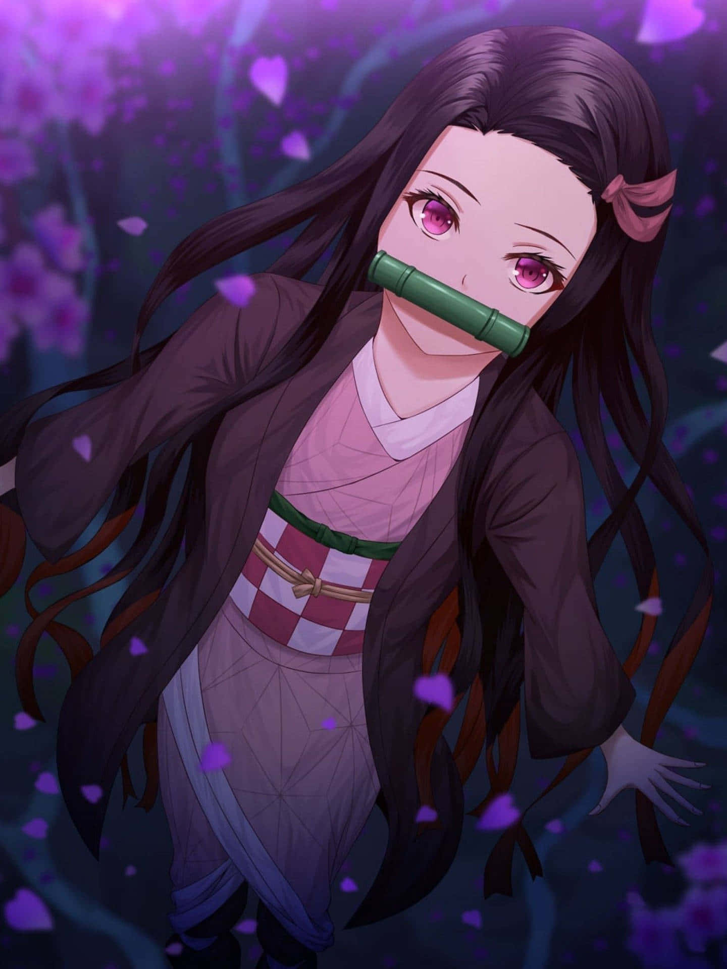 Demon Slayer Cute Nezuko Kamado High Angle Shot Background