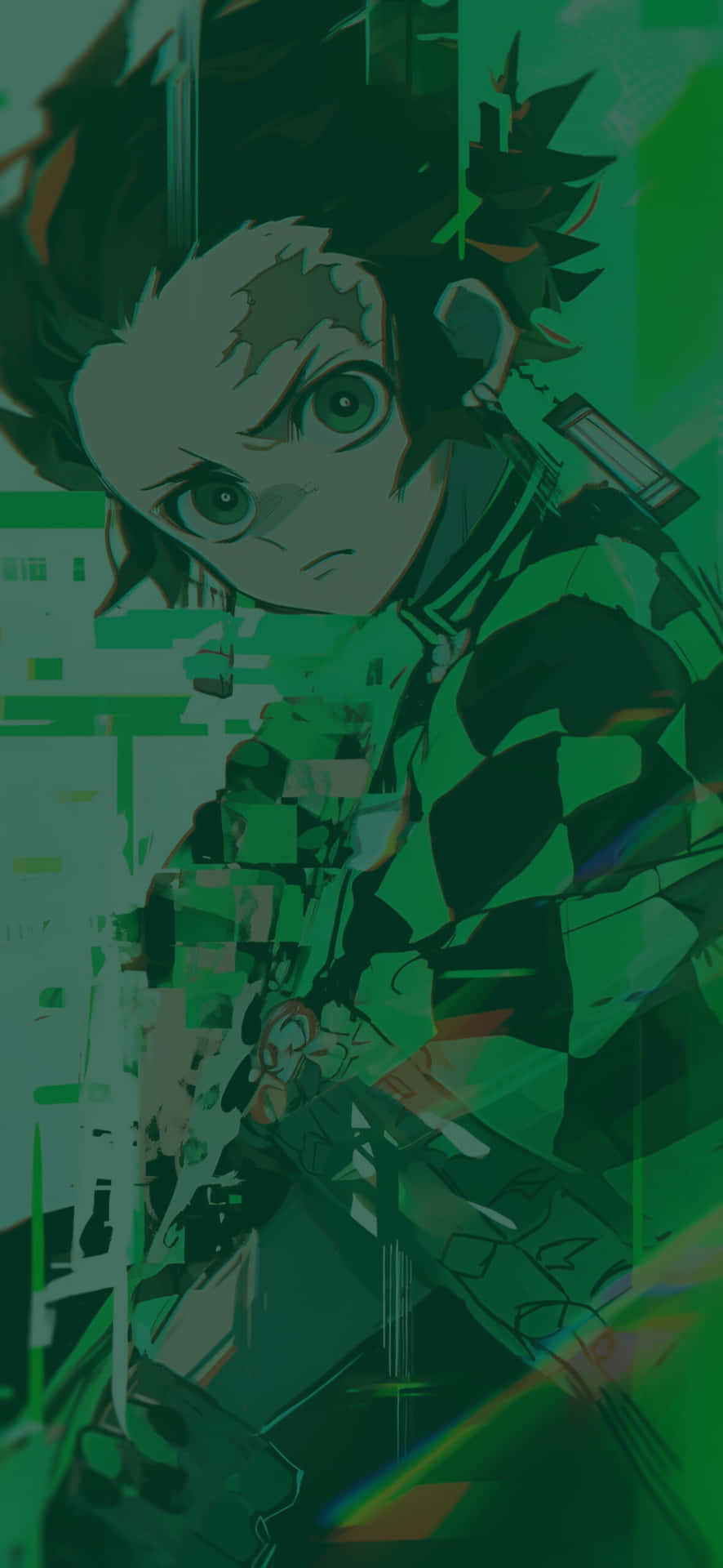 Demon Slayer Green Glitch Art Background