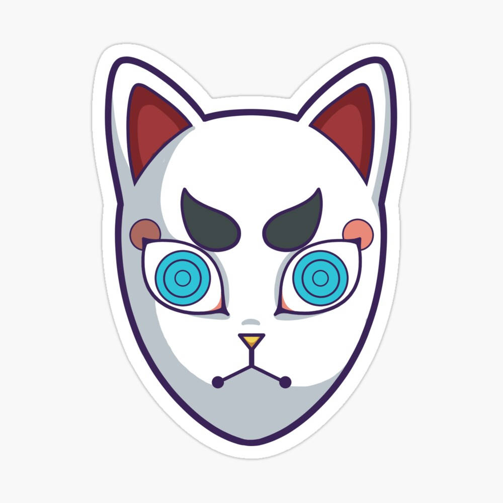 Demon Slayer Mask Blue Eyes Cat Background