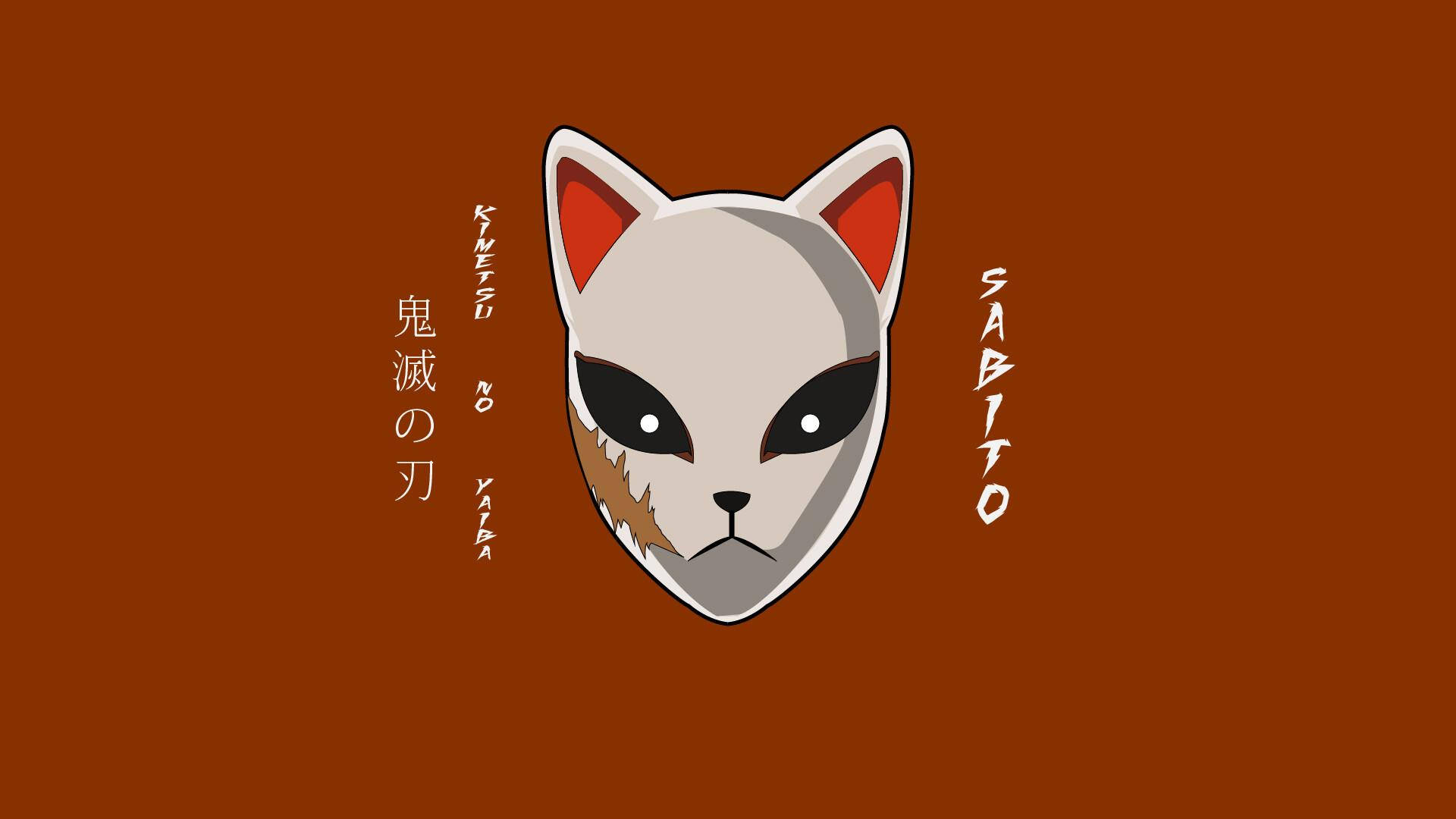 Demon Slayer Mask With Japanese Letters Background