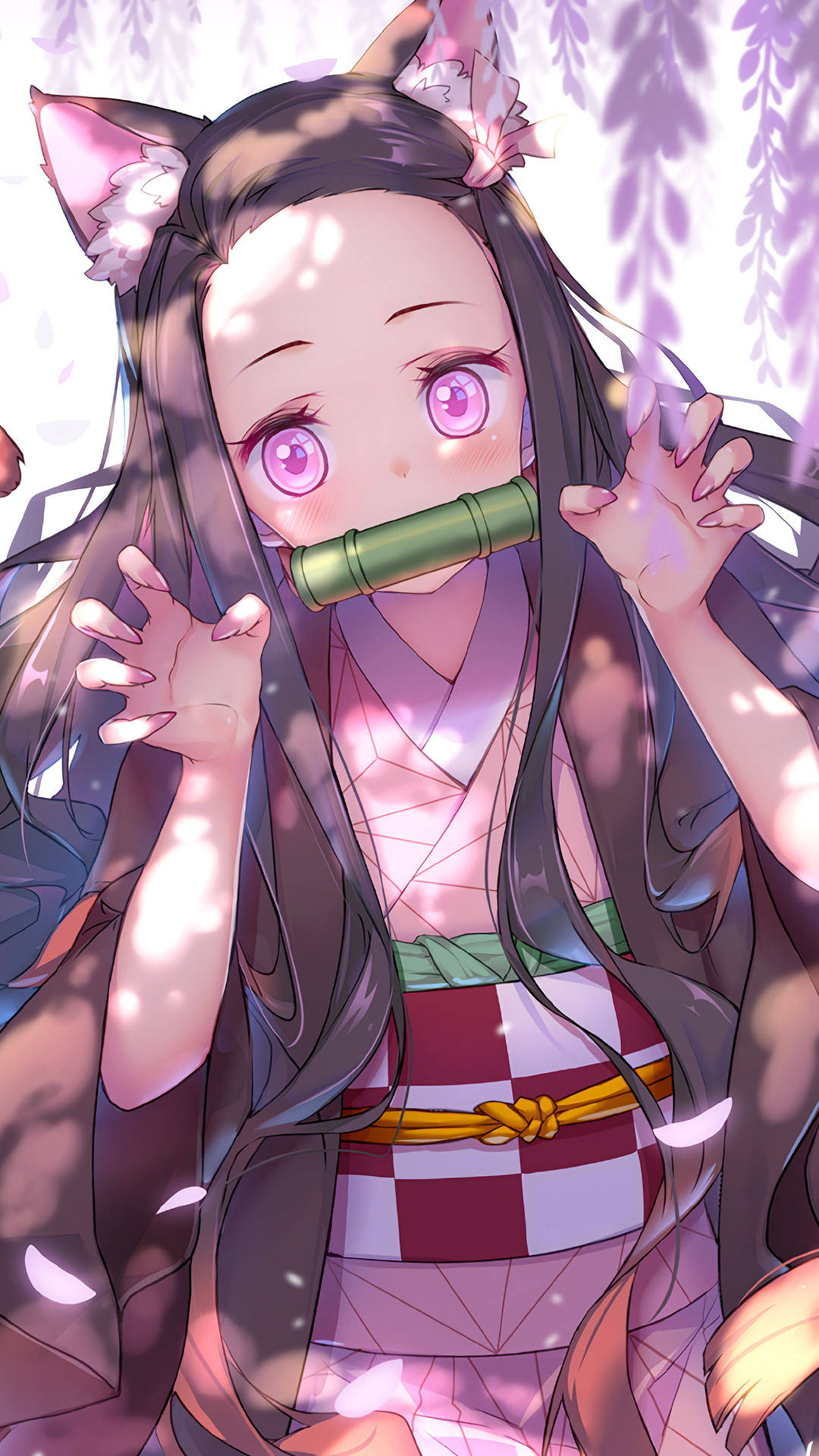 Demon Slayer Nezuko Cute Cat Ears Background