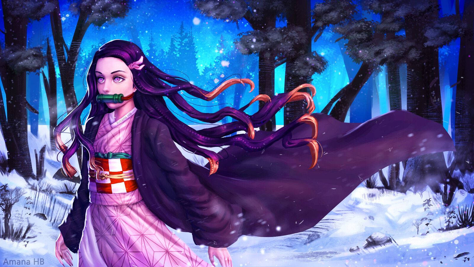 Demon Slayer Nezuko Cute Two Forms Background