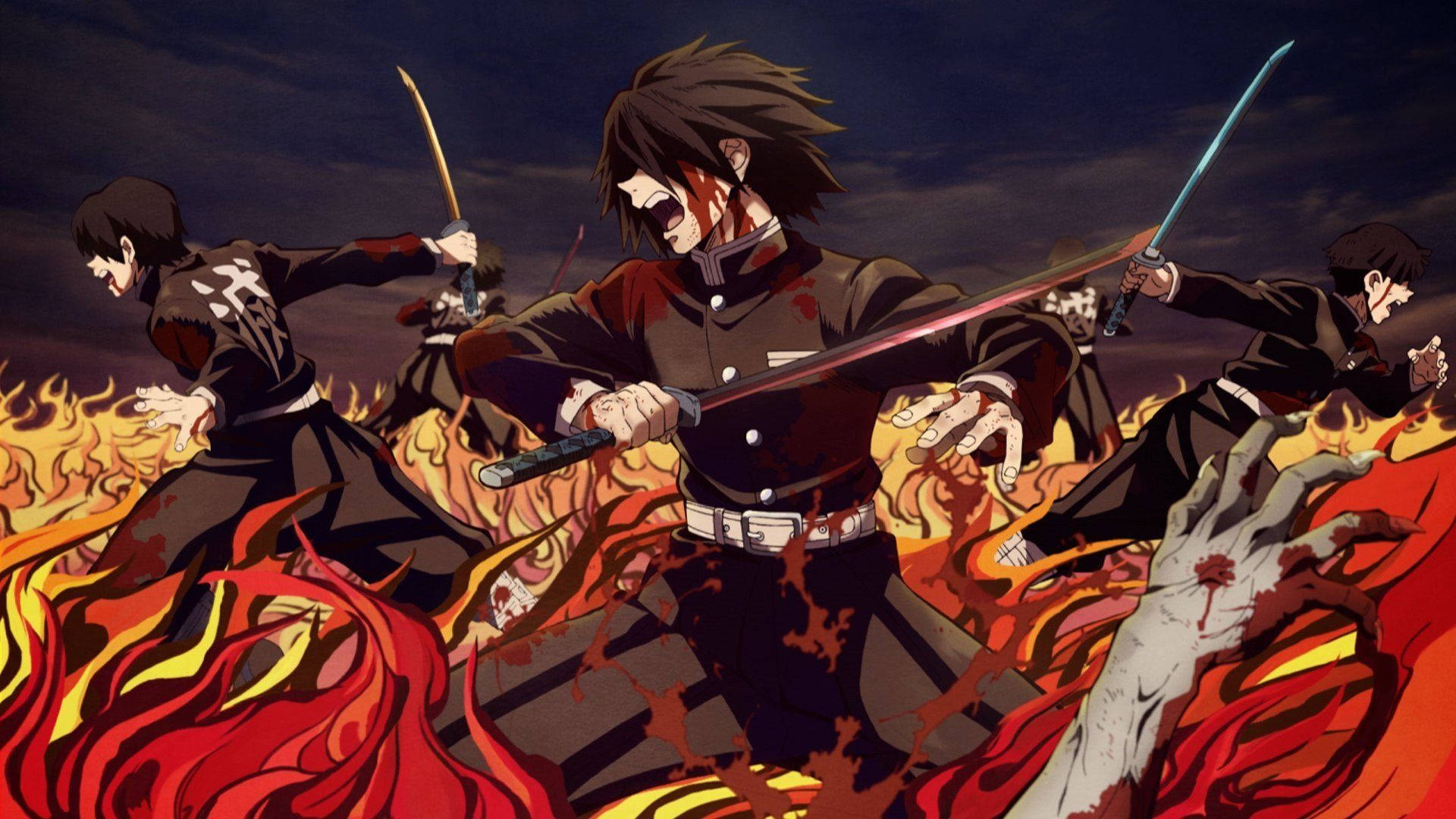 Demon Slayer On Fire Background