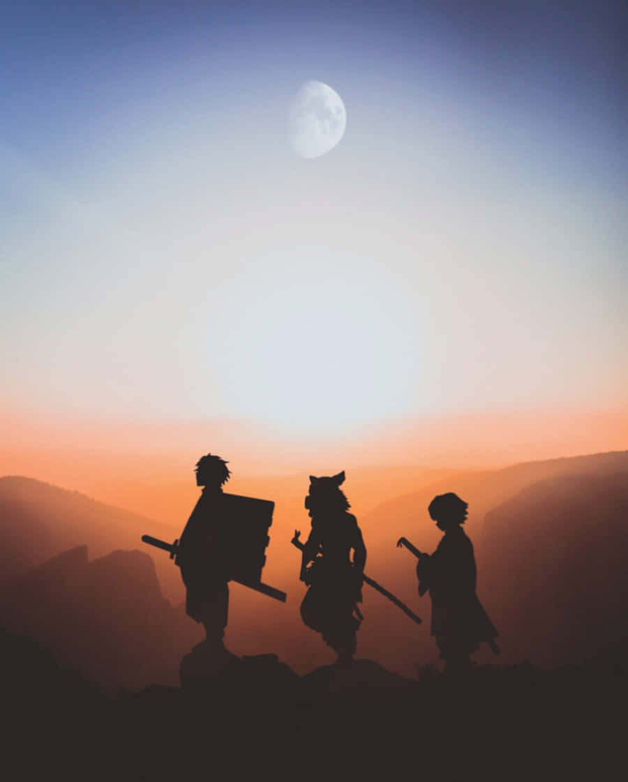 Demon Slayer Scenery Characters Silhouette Desert Background