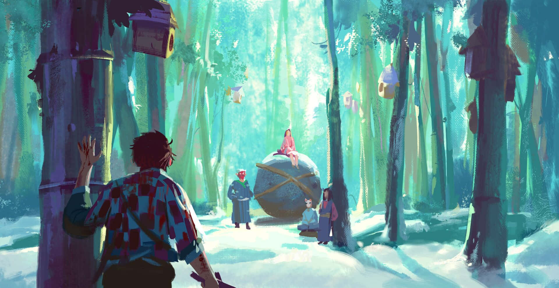 Demon Slayer Scenery Forest Characters Background