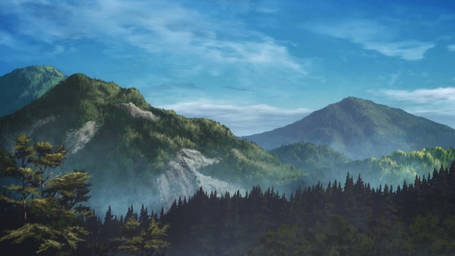 Demon Slayer Scenery Mountain And Forest Background