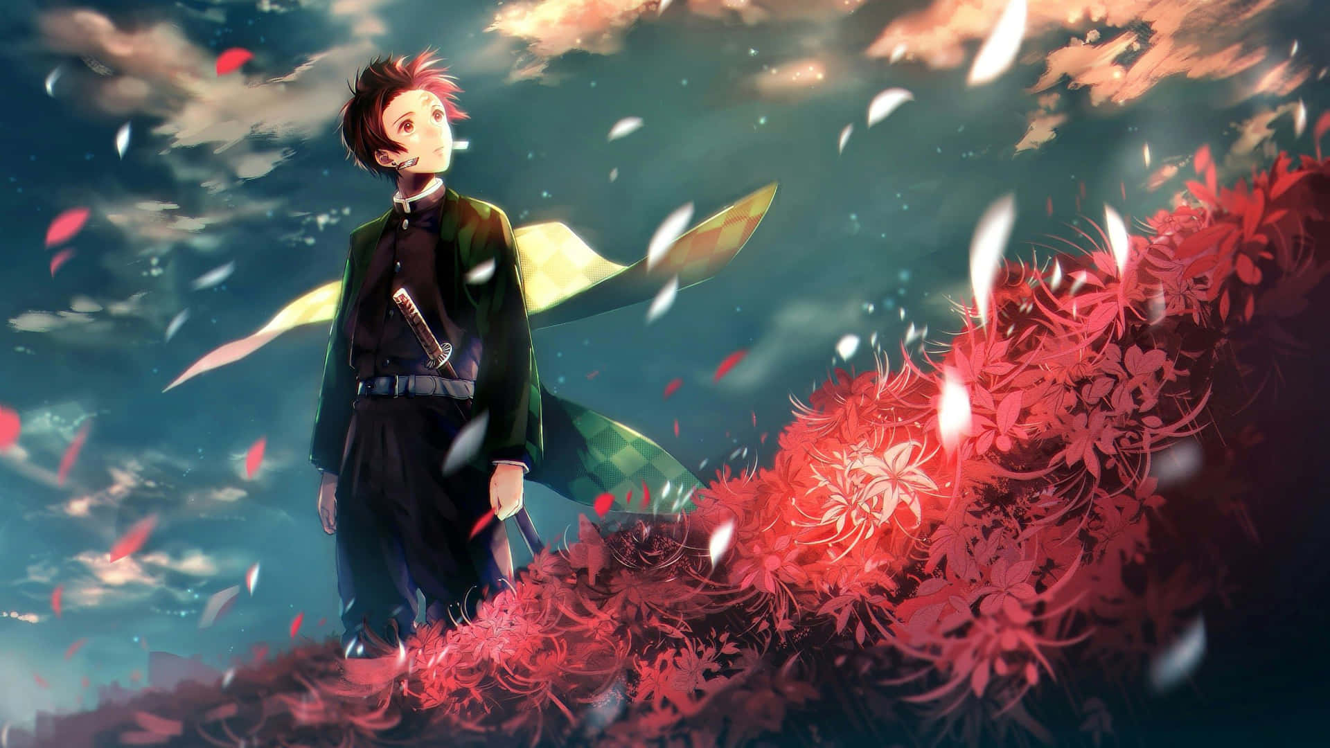 Demon Slayer Scenery Nezuko Falling Leaves Background
