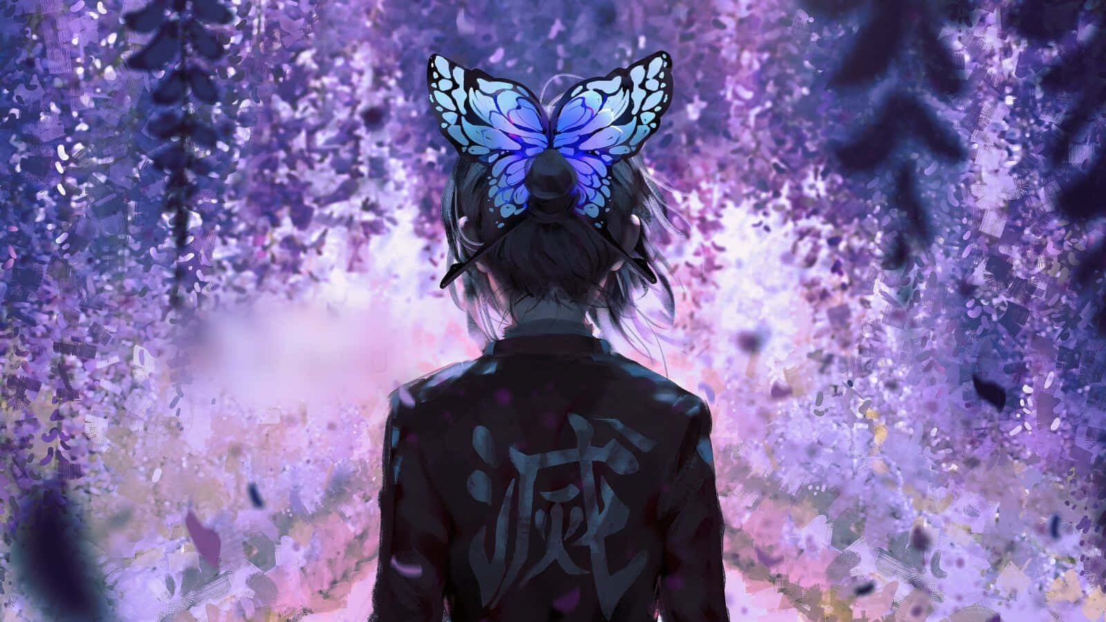 Demon Slayer Scenery Shinobu Cherry Blossoms Butterfly Background