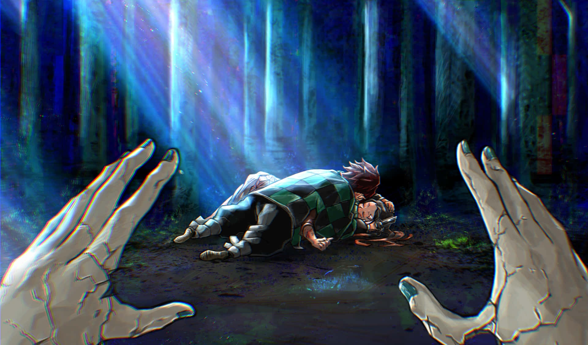 Demon Slayer Scenery Tanjiro Nezuko Creepy Hands Background