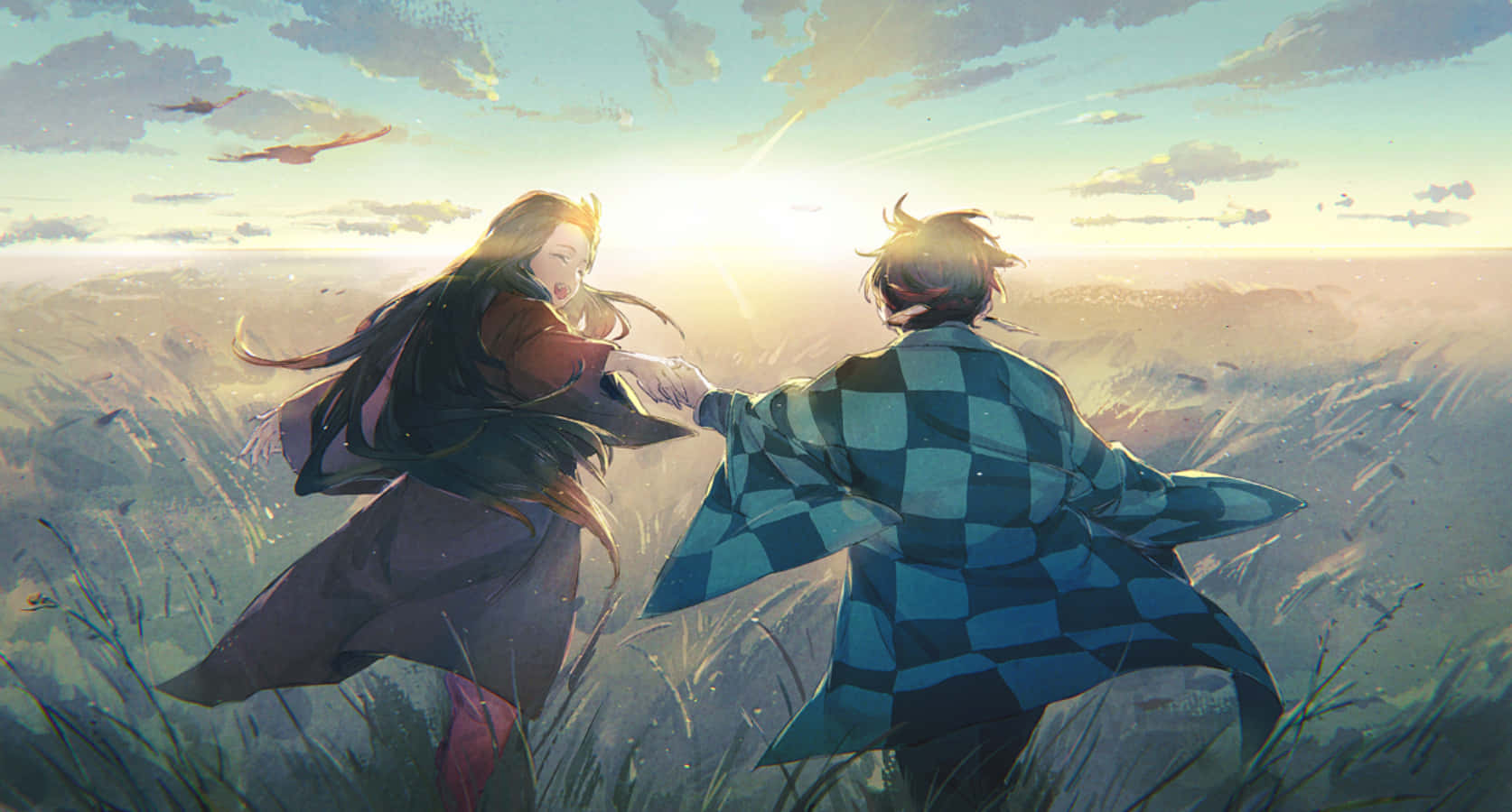 Demon Slayer Scenery Tanjiro Nezuko Grass Field Background