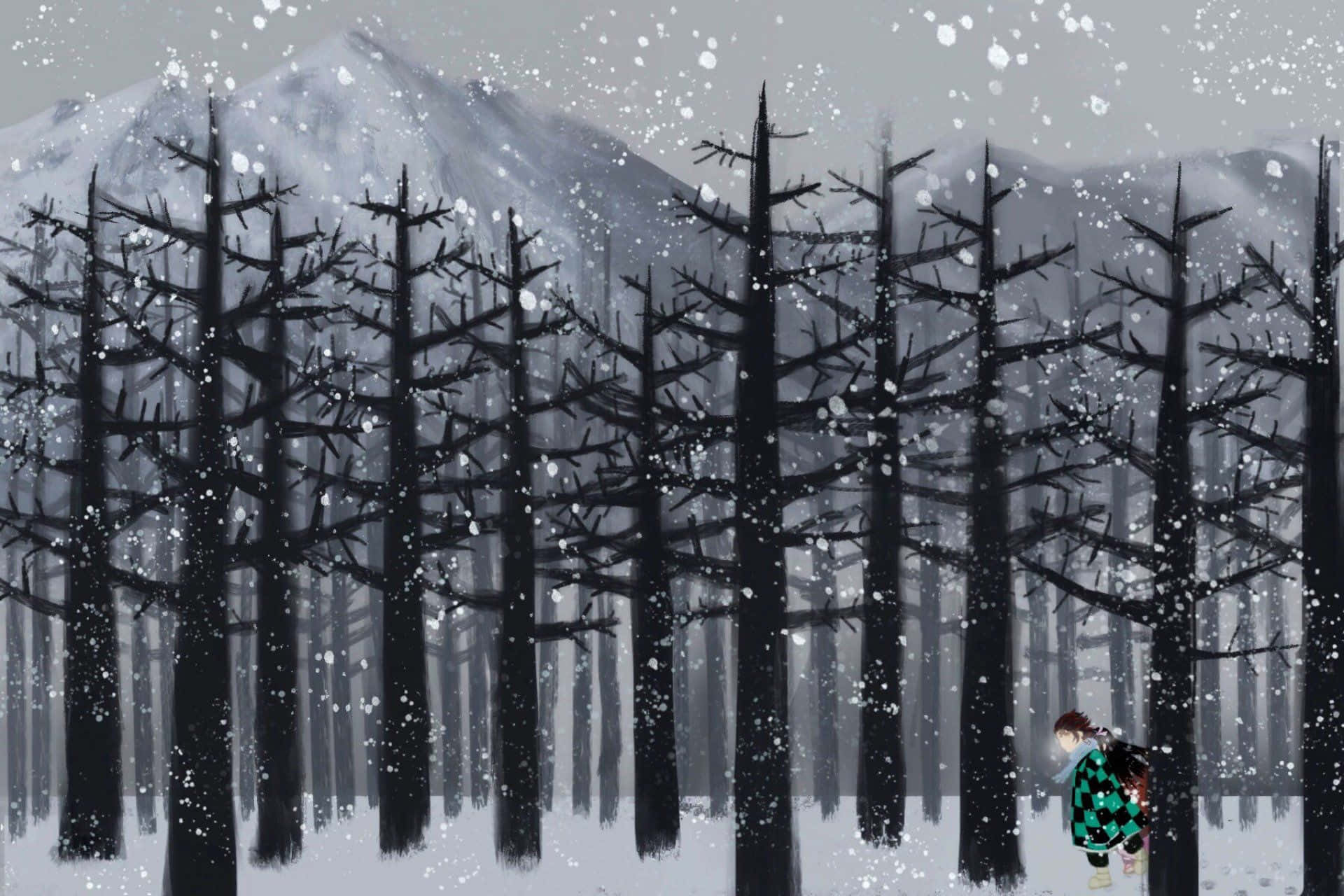 Demon Slayer Scenery Tanjiro Winter Forest Background