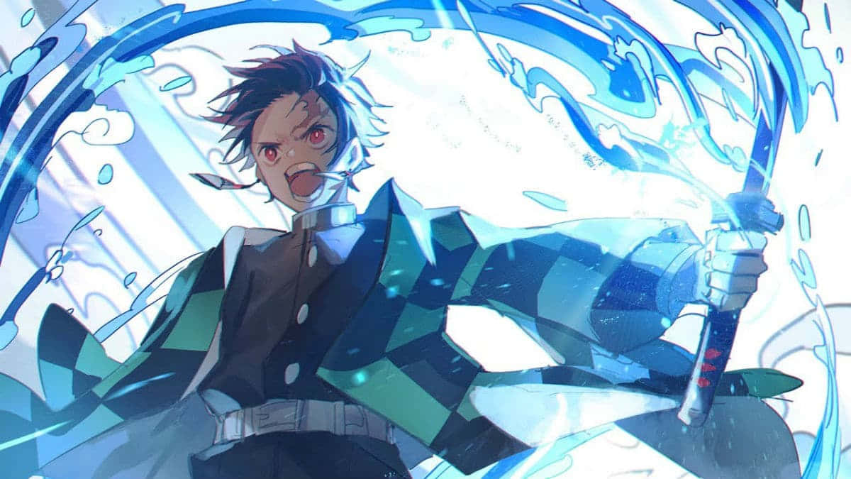 Demon Slayer Season 2 Tanjiro Blue Aesthetic Sword Background