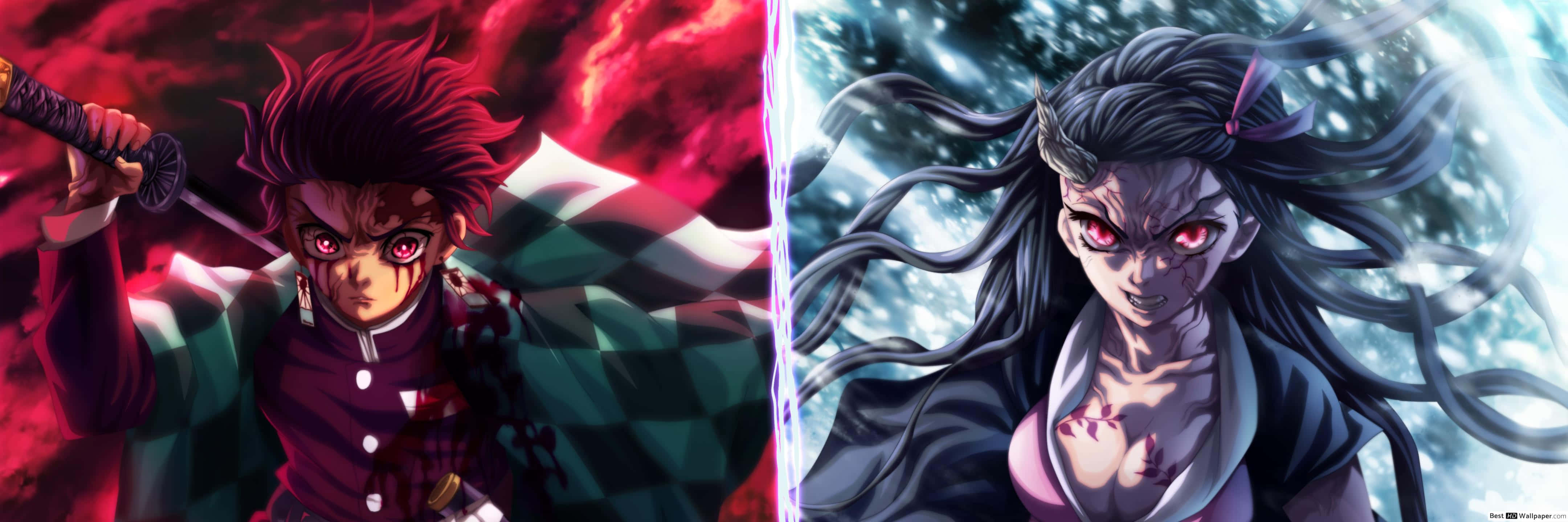 Demon Slayer Season 2 Tanjiro Nezuko Demon Form Background